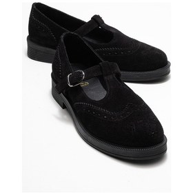 Resim Janney Siyah Süet Hakiki Deri Bantlı Kadın Loafer Ayakkabı SIYAH SUET 