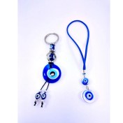 Resim Ennea Art Cam Nazar Boncuğu Anahtarlık+Iki Boncuklu Araba Dikiz Ayna Süsü Seti El Yapımı Hediyelik Ikili Set 