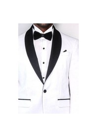 Resim Beyaz Şal Yaka Simli Slim Fit Smokin Ceket - Wessi White 