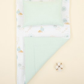 Resim Alt Açma Matı ve Yastık - Çift Taraflı - Su Yeşili Muslin - Su Yeşili Güneş 