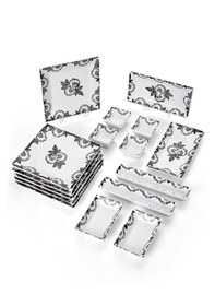 Resim Piatti Naturali 16 Parça 6 Kişilik Black Rose Kahvaltı Takımı Handmade Sunum Seti Siyah 