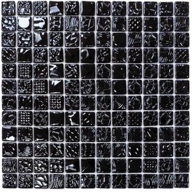 Resim MozaiKristaL Yaşam Alanlarının Tüm Yüzeyleri Için 25x25 Mm Siyah Cam Mozaik. ( 1 Koli = 1 M2 Fiyatıdır ) 
