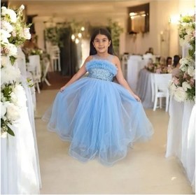 Resim Ahsenim Bebe Fırfırlı Sim Işlemeli Uzun Kız Çocuk Abiye Elbise 