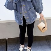 Resim Şık Kız Çocukları için Fırfırlı Yaka Denim Ceket - Uzun Kollu, Düğmeli Dış Giyim İlkbahar & Sonbahar için - Polyester Karışımı, Makinede Yıkanabilir - Genç Kızlar için Moda Dantel Detaylı 