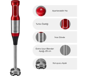 Resim Karaca Mastermaid Prosteel Cam Mutfak Robotu Uzun Blender Ayaklı 6 Bıçaklı 2500 W Imperial Red 