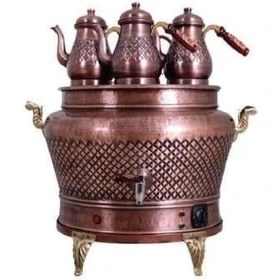 Resim Anka Otantik Ovak Elektrikli 3demlikli Bakır Semaver 