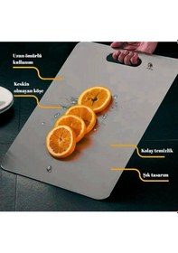 Resim Paslanmaz Çelik Antibakteriyel Kesme Tahtası 304 Kalite - Küçük Boy 15x25 Cm Gri 