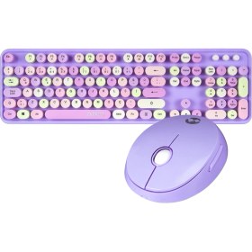 Resim Everest ROUND KM-6282 Renkli Tuşlu Mor Kablosuz Q Multimedia Klavye + Mouse Set 