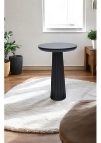 Resim Wood Wooden Ahşap Tekli Mantar Yan Sehpa Modern Siyah Renk Fiskos / Çiçeklik Siyah 