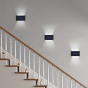 Resim 6'lı Paket Güneş Enerjili Dış Mekan Bahçe Işıkları, Ev Kullanıcısı Duvar Lambası Dekorasyon Düzenlemesi Çit Yıkama Duvarı için 10 LED Ampul Üst ve Alt Aydınlatmalı Atmosferik Duvar Lambası Otomatik Anahtarlı Duvar Lambası Bahçe Duvar Garaj Korkuluk Işığı 