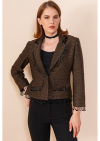Resim Serpil Exclusive Kadın Püskül Detaylı Kısa Blazer Ceket Kahve 