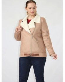 Resim Moda Berray 3263 Kısa Içi Kürklü Eteği Kemer Detaylı Kaban Vizon Kahverengi 