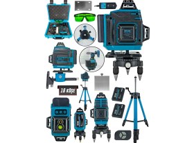 Resim Daflong Tripot Hediyeli Şarjlı Çift Akülü Profesyonel 4 Köşe 4×360 16 Satır Yeşil Çizgi Lazer Hizalama-Mvı 