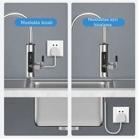 Resim Renvox 3000W Elektrikli Mutfak Paslanmaz Çelik Su Isıtıcı Musluk Sıcak -Soğuk Anında Isıtan 