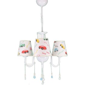 Resim Şenay Aydınlatma Çocuk odası 3'lü Kumaş Abajur Avize-Beyaz Araba 