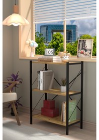 Resim Metal Kitaplık 3 Raflı Dekoratif Kitaplık Tv Ünitesi Raf Çam Ceviz 