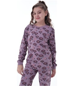 Resim Kız Çocuk Çiçek Desenli Pamuklu Pijama Takımı 8-13 Yaş Rahat Uyku Takımı Mor 