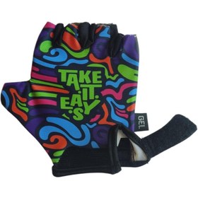 Resim SARİSSA BİSİKLET Raptor Çocuk Eldiveni Kısa Parmak Çocuk Bisiklet Eldiveni Silikon Jelli Take it Easy Desenli M Beden 