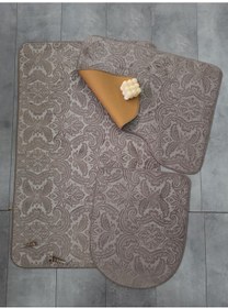 Resim Ultrasoft Desenli Kapuçino 3 Lü Banyo Paspası Halısı Seti Kaymaz Kahverengi 