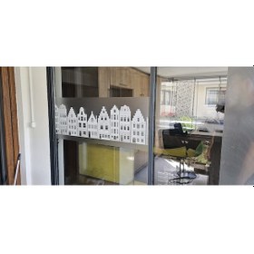 Resim Technosmart 45x150cm Dekoratif Şehir Temalı Buzlu Cam Filmi Statik Kaplama Mutfak Ofis Banyo Pencere 