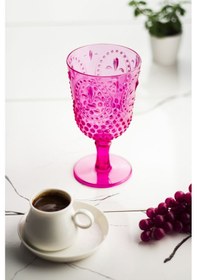 Resim Akrilik Tekli Kadeh & Su Meşrubat Kahve Yanı Bardağı Pembe 450 ML ( Cam Değildir ) 