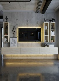 Resim Resital Ledli Duvara Monte Tv Sehpası - Traverten - W6006-8 Traverten 