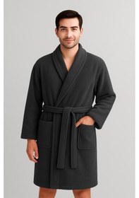 Resim Unisex %100 Pamuklu Kapüşon'lu Bornoz Gri 