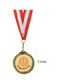 Resim 7,3 Cm Altın Renk Zeytin Dalı Madalya Kişiye Özel Yazı Alanlı Ödül Madalyası Sarı 