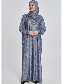 Resim Manolyaşal İslamic Hijab Pratik Tek Parça Çiçek Desenli Namaz Elbisesi Füme 