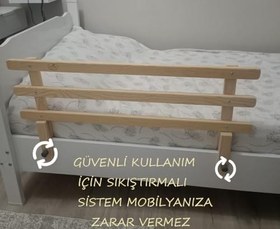 Resim Doğal Ahşap Bebek Çocuk Yatak Koruma Bariyeri Korkuluk Beşik Korkuluğu 90x45 