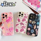 Resim Antik beyaz, pembe ve siyah kabuklu deniz kaplumbağası desenli TPU şok emici tam kapsama hassas koruyucu kılıfın 3'lü seti, Apple iPhone 6/7/8/X/Xs/Xr/Xs Max/11/12/13/14/15/16 Pro Max için uygun, desenli cep telefonu kılıfı, Paskalya hediyesi, Noel Cadılar Bayramı dekorasyonu/hediye kız arkadaşınıza, erkek arkadaşınıza, arkadaşınıza veya kendinize 
