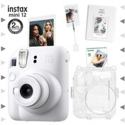 Resim Fujifilm Instax Mini 12 Fotoğraf Makinesi + 10'lu Film + Kıskaçlı Stand + Pvc Albüm + Simli Pleksi Kılıf Seti Beyaz 
