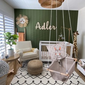 Resim Ahşap Bebek Çocuk Salıncak 