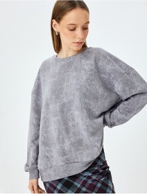 Resim Koton Soyut Baskılı Oversize Yıkamalı Bisiklet Yaka Sweatshirt Gri Desenli 5sal10533ık Gri Desenli Gri 