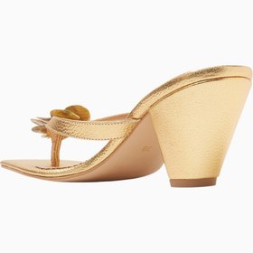 Resim Fleur 55, Metalik Deri Çiçek Detaylı Lüks Thong Mule - Gold / 41 