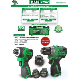 Resim Haispro Akülü Set - 2'li Profesyonel 16V Akülü Set + 2x2 Ah Çift Akü - Rb-03 