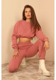 Resim Kaktüs Moda Şardonlu 3 Iplik Kumaş Uzun Kol Kadın Sweatshirt Pemb 