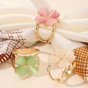 Resim 4 Yapraklı Yonca Kedi Gözü Taşlı Eşarp Klipsi - Pembe, Yeşil & Beyaz Taç Yaprağı Desenli Şık Altın Tonlu Tasarım, Günlük Giyim için Çok Yönlü Aksesuar, Yonca Motifli Aksesuar, Asya Esintili Lüks Bitiş 