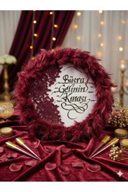 Resim delibal Bordo Gelin Tefi 30cm, TüyKaligrafi Sanatlı, Kına Gecesi Düğün Bride Henna Bekarlığa Veda Defi 