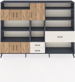 Resim Arges Dolap 13 Raflı 3 Çekmeceli 5 Kapaklı 220x30x163 Antrasit-ça Antrasit-çam/aytaşı 