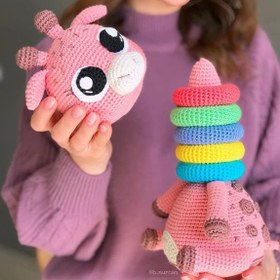 Resim Amigurumi Yapboz Zürafa Oyuncak - Pembe 