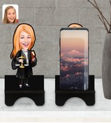 Resim Bk Gift Kişiye Özel Kadın Avukat Karikatürlü Ahşap Biblo Telefon Standı-1 