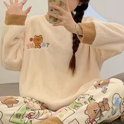 Resim Kış Kadın Sıcak Flanel Pijama Seti, Yumuşak Uzun Kollu Yuvarlak Yaka Üstü ile Elastik Bel Pantolon, Sonbahar Rahat Sevimli Ayı Desenli Rahat Koral Fleece Loungewear, Dış Mekan Giyim için Mükemmel Anneler Günü Hediyesi, Noel Cadılar Bayramı Tatil Kıyafeti, Aile ve Arkadaşlar için İdeal Doğum Günü Hediyesi 