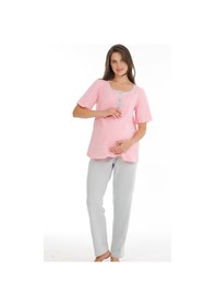 Resim Parlingerie Hamile Lohusa Pijama Takımı Pembe-gri 