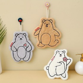 Resim 3 adet Ultra-Yumuşak Mercan Polar Karikatür El Havluları - Hızlı Kuruyan, Yüksek Emici, Kalınlaştırılmış Asılı Mutfak Havluları Sevimli Ayı Tasarımları ile Ev Kullanımı için, Mutfak Havluları 