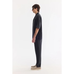 Resim AVVA Erkek Siyah Apaj Yaka Nefes Alan Soft Touch Kısa Kollu Oversize Fit Gömlek A61Y2006 