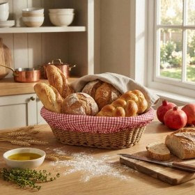 Resim Cansa Oval Renkli Bezli Ip Hasır Ekmek Sepeti 