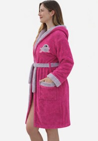 Resim CASPARA Kadın Tavşan Nakışlı Premium Kapüşonlu Wellsoft I Bornoz & Peluş Sabahlık I Şapkalı I Ultra - Soft I 