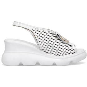 Resim Elit Zeyn 8067 Kadın Hakiki Deri Dolgu Topuk Sandalet Beyaz Beyaz 