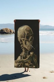 Resim Dijital Baskı Plaj Deniz Havlusu Modern İskelet Desenli Peştamal HVL0032 